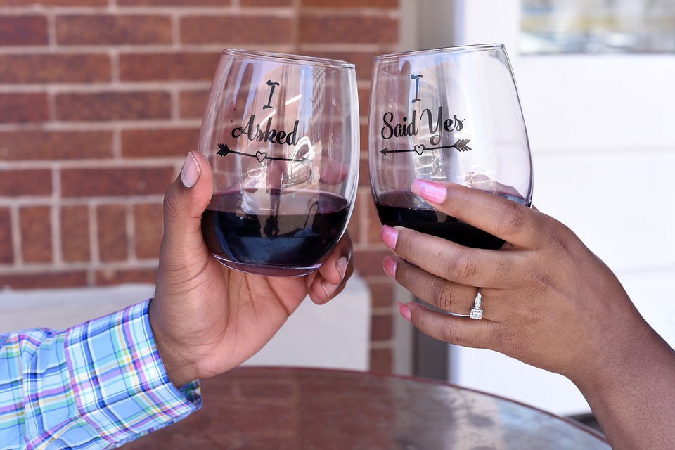 engaged wine glasses